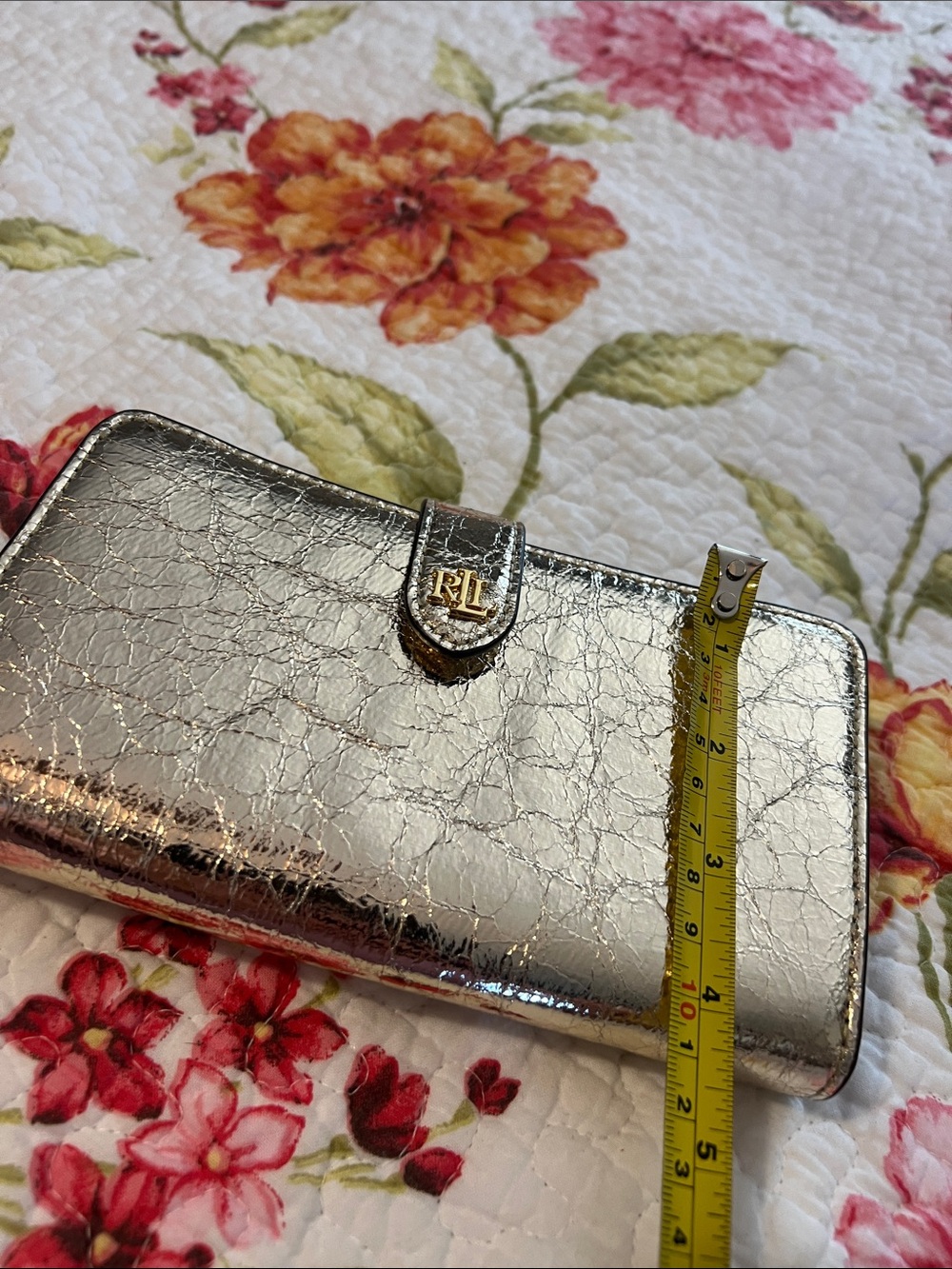 Ralph Lauren Metallic Gold Silver Wallet Wristlet with RL Logo - Picture 4 of 12